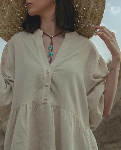 Turquoise Necklace, Vintage Lariat Necklace for Women, Boho Turquoise Choker Necklace Feather Pendant with Leather Cord, Handmade Western Style Jewelry3