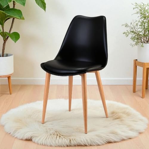 Image of Amazon Brand - Umi Eames Nordan Metal Stylish Modern Furniture Plastic Chairs & Wooden Grain Finish Metal Legs & Padded Seat Cushion in Black Color