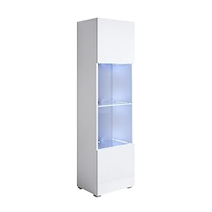 MB Muebles Bonitos, Vitrina con Patas 2 cm Luke V6 para Salón o Comedor Moderno con Luz LED, Mueble Modular de Melamina Brillo, Color Blanco, 40x167x29 cm