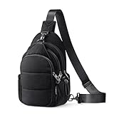 TOPEAST Sling Bag for Women, Anti-Theft Crossbody Bag with RFID Blocking & Water Bottle Holder for Travel, Lightweight Puffer Cross body Purse for Daily Hiking, Water-resistant, Black