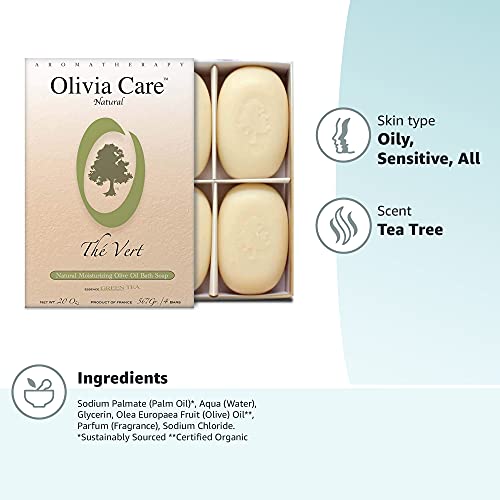 Olivia Care Bath & Body Bar Green Tea Soap 4 Pack Gift Box Organic, Vegan & Natural Contains Olive Oil Repairs, Hydrates, Moisturizes & Deep Cleans Good For Sensitive Dry Skin Made In Usa #TOP6