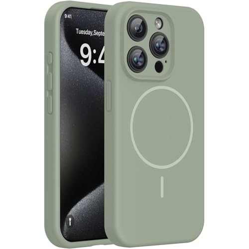 Image of Miracase Magnetic for iPhone 15 Pro Case, [Soft Anti-Scratch Microfiber Lining], Compatible with MagSafe, Liquid Silicone Shockproof Drop Protection Phone Case for 15 Pro, Patina Green