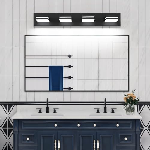Image of Bathroom Vanity Lighting Fixtures Over Mirror (4-Light, 30-Inch) Modern LED Bathroom Wall Lighting Fixtures, Matte Black (Cool White 6000K)