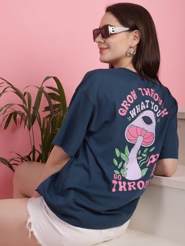 Image of Preneum Women's Cotton Cool Graphic Printed Baggy Fit Drop-Shoulder Sleeves Cotton Oversized T-Shirt