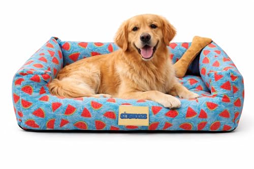 Image of SITSNOOZE Medium Dog Bed (5 to 10kg) for Beagle, Pug, French Bulldog - Extra Soft Washable Lounger Cushion, Orthopedic Mattress, Waterproof Anti-Slip Base Luxury Cotton Pet Bed (Print 20, M)