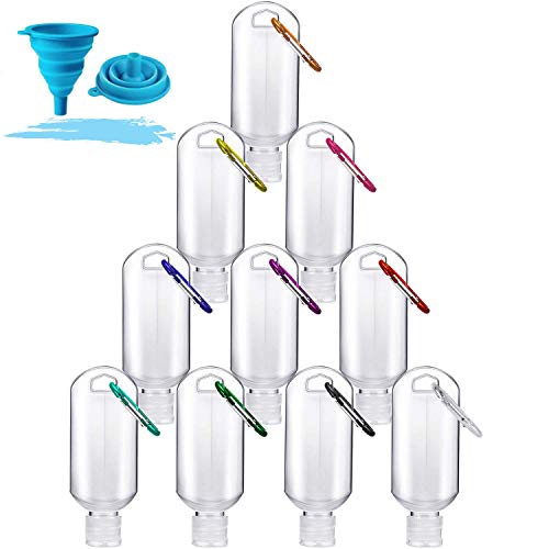 Travel Bottles, Leakproof Refillable Empty Bottles Hand Sanitizer Containers with Carabiner Keychain, Portable Travel Size Bottles(50ml/1.7oz) (10 Bottles)