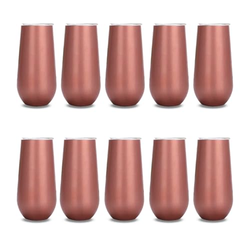 Kit 10 Copo Termico Champagne Espumante Drink 180ml A&ccedil;o Inox Mantem Temperatura 6 Horas (Rose)