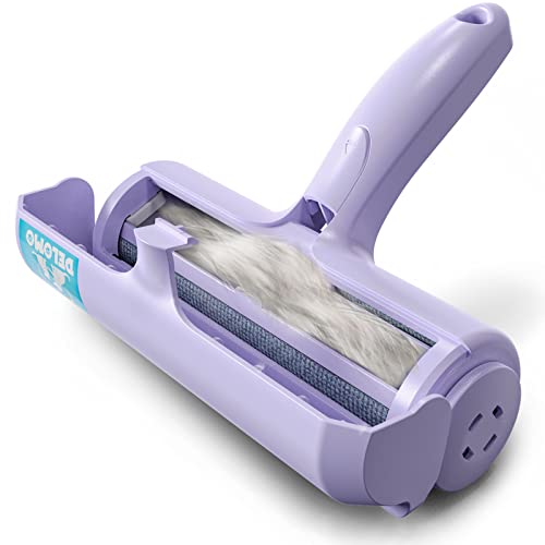 DELOMO Pet Hair Remover Curler – Canine & Cat Fur Remover with Self-Cleansing Base – Environment friendly Animal Hair Elimination Device – Excellent for Furnishings, Sofa, Carpet, Automobile Seat, Purple