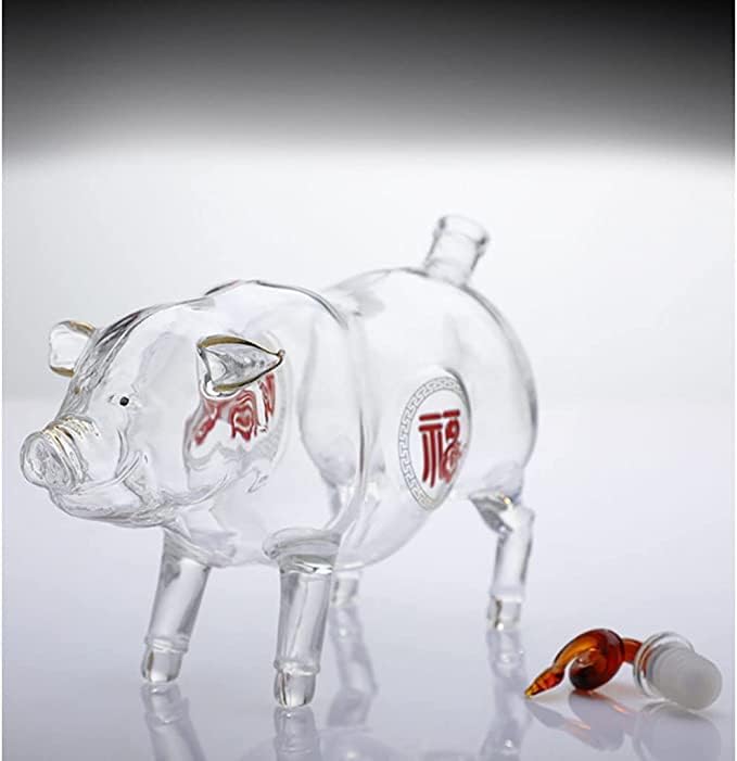 Miniatura 4 de Decantador de whisky de cerdo de la suerte, botella de vino con decantador de animales del zodiaco chino, botella de whisky animal sin plomo, 33.8