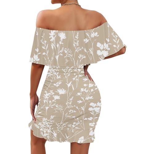 Image of PinkPatty Summer Mini Dress for Women Off Shoulder Ruffled Bodycon Dresses Short Beach Sundress