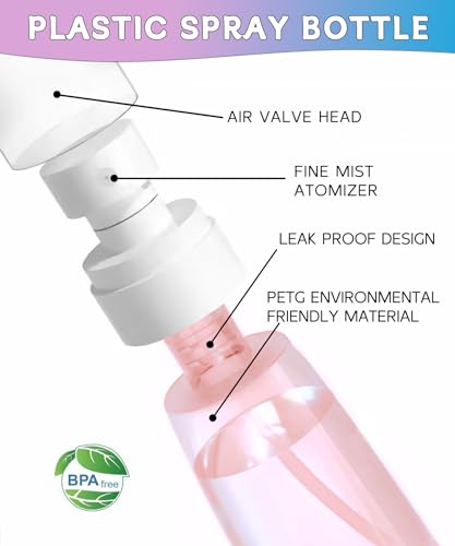 6 Pack Small Spray Bottles - Travel Size 3 Pack 1oz/30ml and 3 Pack 2oz/60ml with 3pcs Funnels, Fine Mist Mini Plastic Refillable Spray Bottles - Pink 5