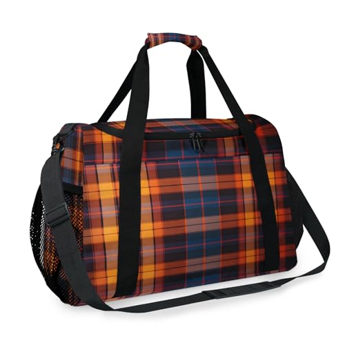 Buffalo Plaid Travel Duffle Bag - Waterproof weekend luggage bag, men's sports and fitness bag, delivery hospital storage bag, overnight luggage bag with pull rod cover
