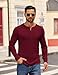 COOFANDY Mens Henley Shirts Long Sleeve Casual Pullover Button Tee Lightweight Fashion T-Shirt Wine Red