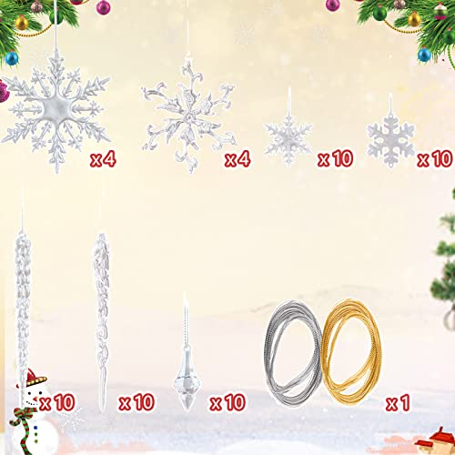 58 Pcs Snowflakes Christmas Decoration Clear Acrylic Snowflake Icicles Christmas Tree Ornaments Set For Santa Christmas Party Decorations #TOP1