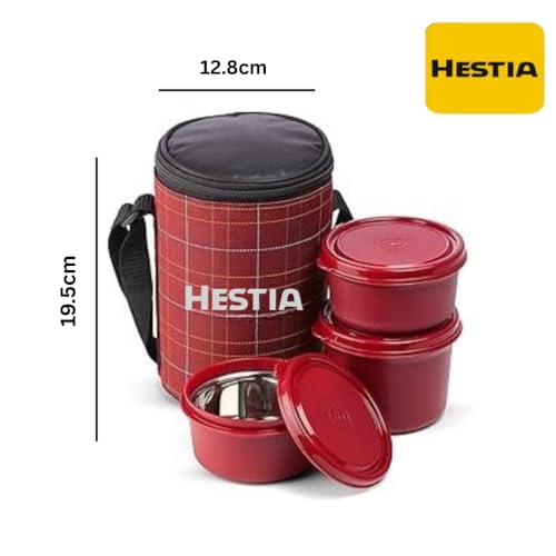 Image of Stainless Steel Lunch Box with Bag (400ml, 600ml, 250ml) | Microwave Safe Office Lunch Box with Bag | 3 Containers Tiffin Box Set for Office, School & Travel (Red)