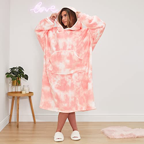 Dreamscene Extra-Long Tie Dye Blanket Hoodie, Valentines Gifts for Her Soft Sherpa Fleece Warm Cosy Oversized Hoodie Women Wearable Blanket Hooded Snoodie for Adult Teens Men Big Jumper, Blush Pink - Image 7