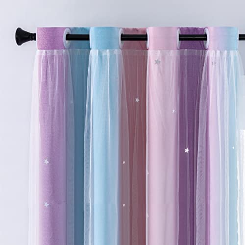 Image of XiDi Curtains for Bedroom Decor, Rainbow Pink Purple /34 /79