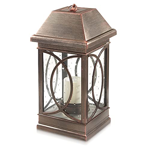 Smart Solar San Vincente Outdoor LED Solar Lantern with Hanging Loop and Real Seeded Glass Shade, Solar-Powered Hanging Lantern for Gardens and Patios, Brown
