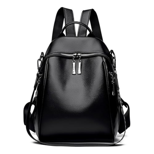 Mochila Feminina Antifurto de Couro Sintético Macio, Canguru, Compacta e Leve, Zíper Níquel, 4 Compartimentos Internos e Externos, Alças Ajustáveis, Ideal para o Dia a Dia(Preto)