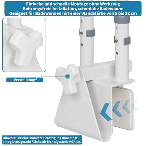 OUUTMEE Badewannengriff für Senioren Höhenverstellbar Einstiegshilfe Badewanne Handlauf Geeignet für Badewannen mit einer Wandstärke von 5-12 cm, Badewannengriff Ohne Bohren, Weiß