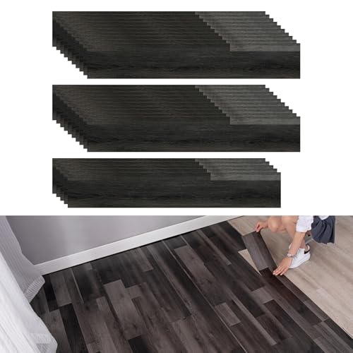 Revêtement de Sol en PVC,CEIEVER Dalle PVC Adhesive Sol 25 Pièces 1.5m² Lames de Vinyle Autocollantes 40X15CM Parquet Clipsable Pour salon,cuisine (C)
