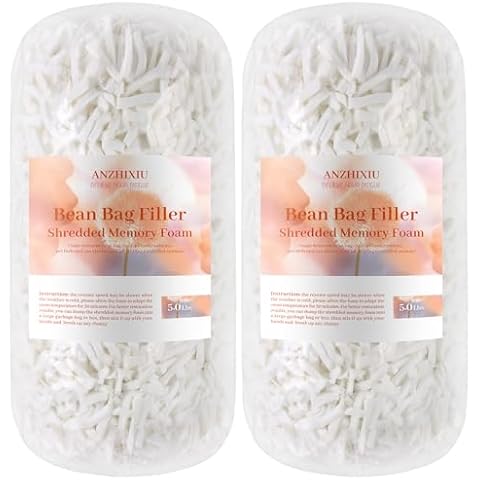 Stuffing Bean Bag Filler-Shredded Memory Foam Filling, 10BLS, No Odor, Stuffing Stuffed Animal, Couch Cushion Bean Bag Filling, Bean Bag Chair Filler, Punching Bag Filler, Pillow Stuffing, White Cover