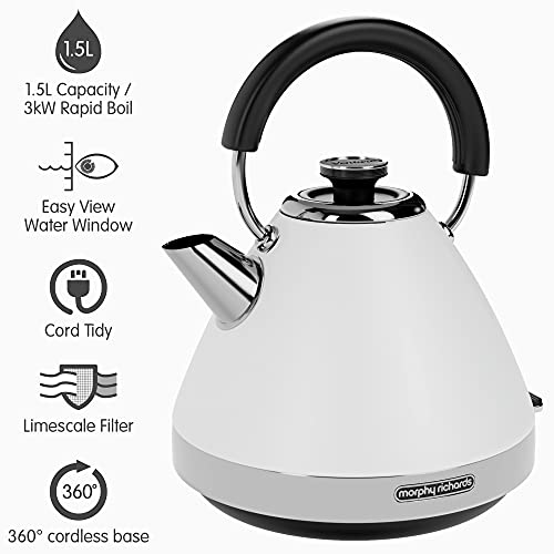 Morphy Richards Venture 100134 Pyramiden-Wasserkocher, 1,5 l, 3 kW, schnellkochend, Weiß – Bild 3