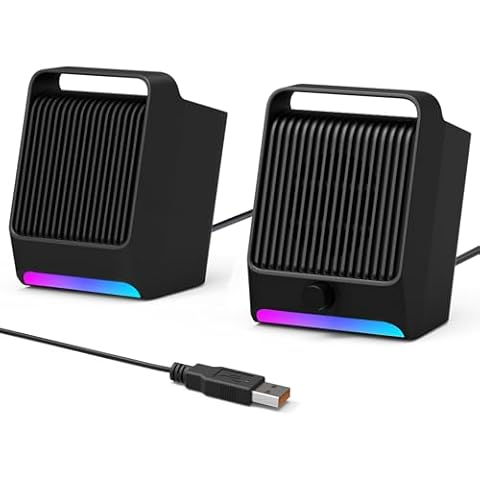 USB Computer Speakers for Desktop PC Laptop | Small Plug-N-Play External Speaker with Dynamic RGB Light, Stereo Loud Sound, Ultra-Deep Bass, Quick Control, Compatible with Windows/macOS/ChromeOS/Linux Cover