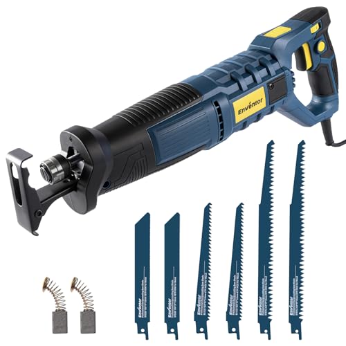 Enventor Säbelsäge 850W, elektrische Holzsäge mit 6 Sägeblätt, 2800 SPM, variable Drehzahl, 28mm Hublänge, werkzeugloser Sägeblattwechsel, 180° drehbarer Griff, zum Schneiden von Holz, PVC und Metall