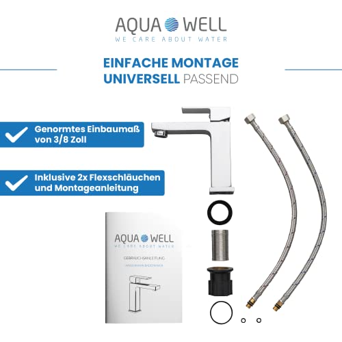 AQUA WELL WE CARE ABOUT WATER Badarmatur Aqua Well – Einhebelmischer im modernen Look – Badarmatur – Chrom – inklusive Montageset