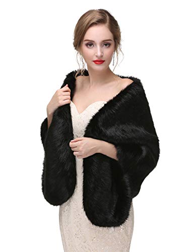 Aimimier Bridal Faux Fur Wrap Wedding Fur Stole with Brooch Evening Party Warm Shrug Cape3