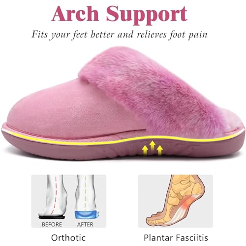 Image of jiajiale Women's Memory Foam Slippers Ladies Slip On Arch Support Suede Scuff Slipper Cozy Fuzzy Faux Fur Winter House Shoes Indoor Outdoor