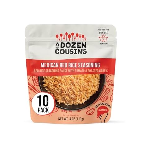 A Dozen Cousins Rice Seasoning Sauce Packets - Season and Prepare Your Own Rice Dishes - 10 Pack - Mexican Red Rice with Tomato and Roasted Garlic - 4 oz Packet Cover