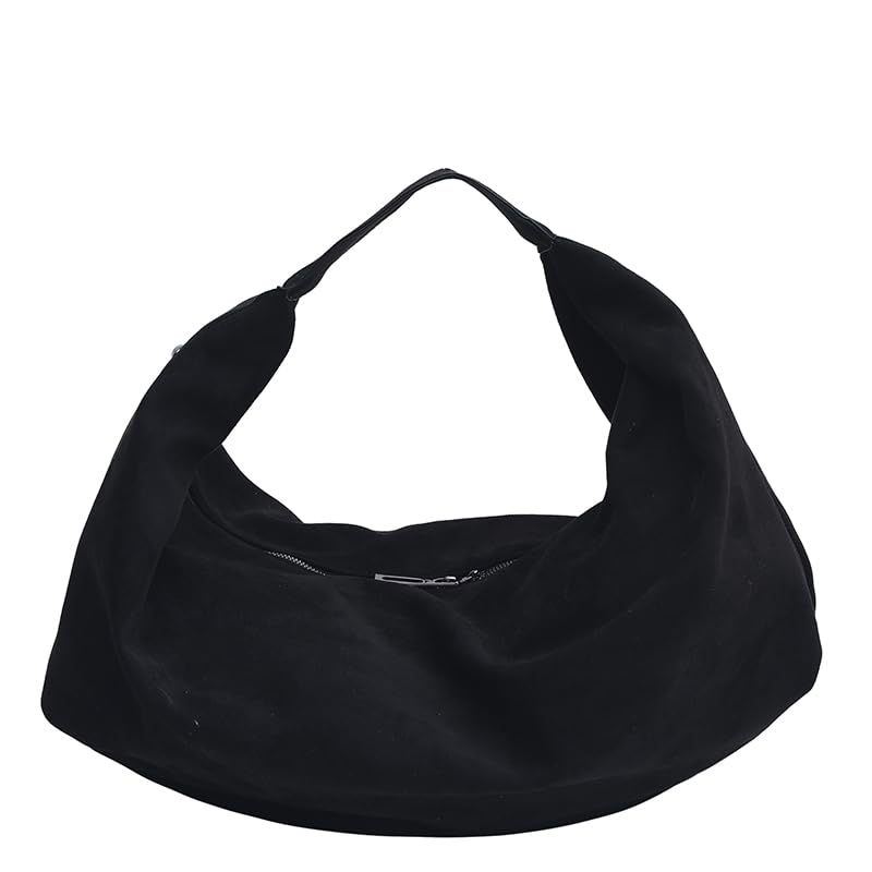LYEAA Bolsa de vagabundo de gamuza bolso de hombro con cremallera de color creciente sólido bolso de luna moderno para el trabajo de compras de viajes
