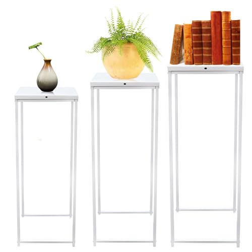 Lote de 3 soportes para plantas de metal, taburete de flores rectangular, color blanco, soporte para plantas para bodas, cumpleaños, fiestas familiares