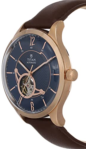 Titan Mens Analog Blue Dial Brown Band Leather Watch - Image 3