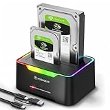 POSUGEAR External Hard Drive Docking Station, RGB Hard Drive Dock for 2.5/3.5 inch SATA HDD SSD, HDD Docking Station with 2 x 20TB Dual Bay, USB 3.0 Hard Drive Reader, Support Offline Clone and UASP