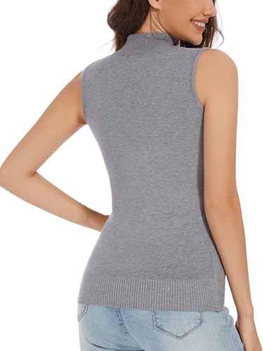 Image of Sleeveless Mock Neck Knit Tops for Women Slim Fit Turtleneck Sweater Vest Business Work Tank Pullover
