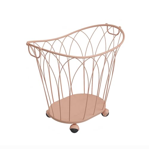 Metal Rolling Laundry Basket on Wheels Nordic Luxury Laundry Hamper Sturdy Iron Art Dirty Clothes Hamper w/Metal Handle Blanket Toy Organizer for Living Room (Black 56x35x51cm) (Pink 56x35x51cm)