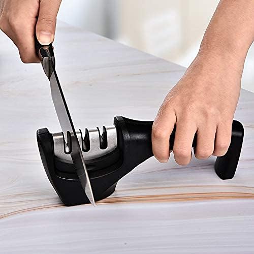 3 in 1 Knife Sharpener Machine for Kitchen Tools, Professional 3 Stage Steel Knife Sharpening Tool with Coarse, Fine Polishing Slots, Easy Grip Handle, (Pack of 2)