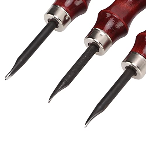 Vomeko Ferramentas de couro, 3 peças, chanfradura de couro leve com cabo de sândalo para bricolagem,