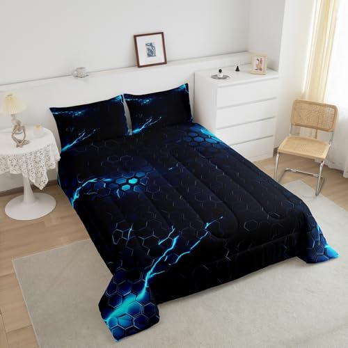 Image of Feelyou Lightning Honeycomb Comforter Hexagon Comforter Set Geometric Beehive Bedding Set for Kids Boys Girls Beehive Hexagon Duvet Set Room Decor Quilt Twin Size Boys