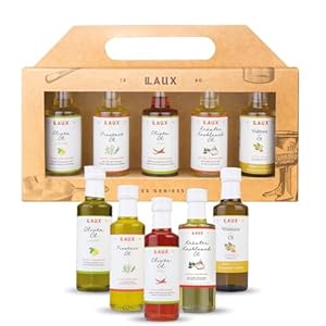 LAUX Öl Geschenkbox - 5er Set mit Olivenöl, Wallnussöl, Provence & Kräuter Knoblauch Öl - Ideal als Salat & Gemüse Topping - Geschenk zu Ostern (5 x 40ml)