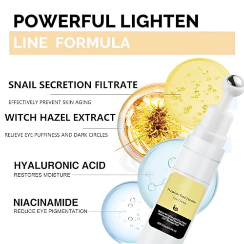 Snail Peptide Eye Cream with Snail Mucin + Niacinamide, Eye Serum Roller, Snail Eye Cream for Dark Circles and Puffy Eyes, Under Eye Cream Anti Aging Anti Wrinkle Fine Lines, Korean Skin Care - Image 4