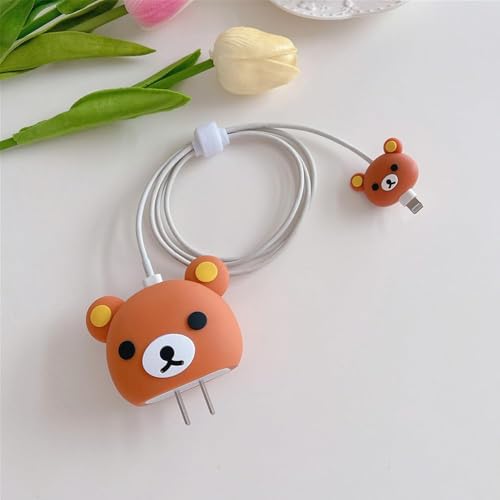 Image of INEFABLE Charger Case Cover Protector with 3D Cute Pattern for iPhone Charger only 18W & 20W, Data Charging Cable Wire Saver Protective Cable Cover Full Protection - Set Of 1 (New Bear)