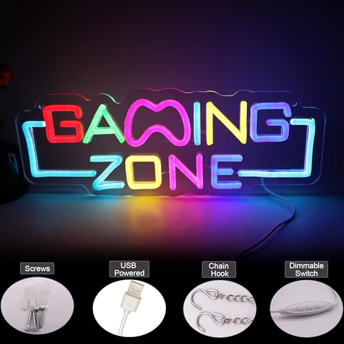 Image of Gaming Zone LED Neon Sign, Cool Gamer Room Wall Decor Dimmable USB Powered Neon Light for Game Room, Bedroom,Man Cave Streaming & E sports Setup Holiday Birthday Gift