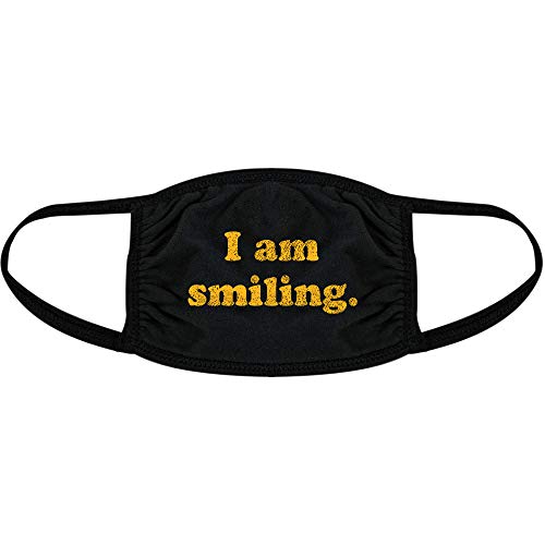 Crazy Dog Tshirts - I Am Smiling Face Mask Funny Happy Face Novelty Graphic Nose and Mouth Covering (Black) - 1 Pack - Health and Personal Care