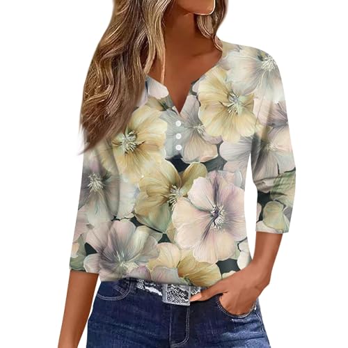Early Fall Fashion Womens Tops 3/4 Sleeve V Neck Button Down Shirts Business Casual Outfit Tees Top 2025