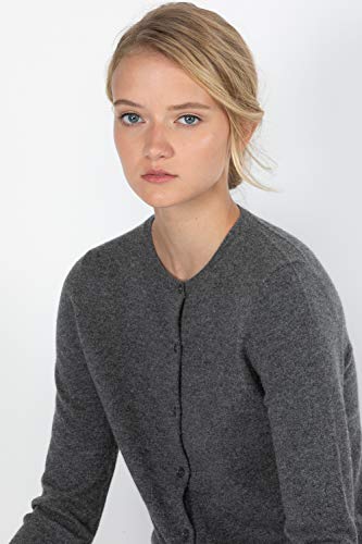 Image of JENNIE LIU Women's 100% Cashmere Button Front Long Sleeve Crewneck Cardigan Sweater