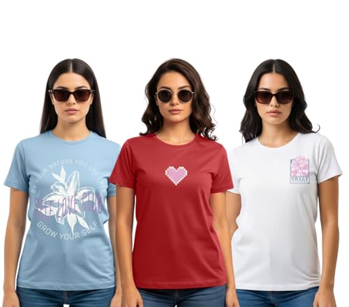 Image of Cotton Blend Regular Fit Round Neck Graphic Printed Half Sleeve T-Shirt Combo for Men (Pack of 3) (Available Sizes: S to 2XL)